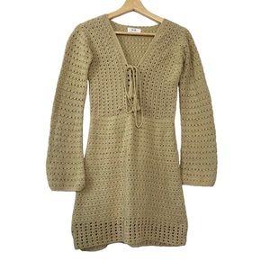 Sir The Label Handmade Crochet Long Sleeve Mini Dress Neutral